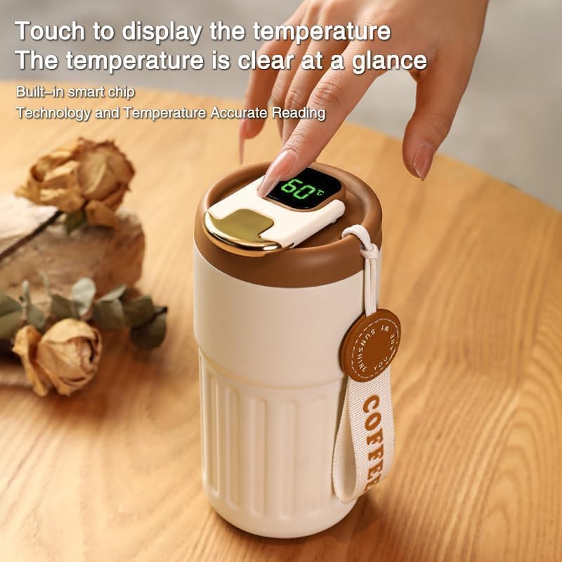 Miniatura 5 de Taza de café con pantalla de temperatura, taza de café caliente y fría de gran capacidad, botella de café portátil de acero inoxidable al vacío, con