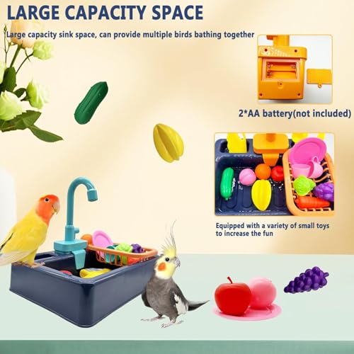 Image of kathson Parrot Bathtub,Automatic Bird Shower Box,Multifunctional Parakeet Bathtub with Faucet,Bird Bathing Tub Pool Toy for Small Medium Birds Cockatiel Lovebird Budgie（Sapphire Blue）