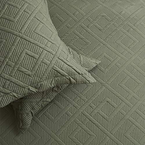 Sunstyle Home 3 Pieces Quilt Set King Size 106X96 Inch Quilted Coverlet With 2 Pillow Shams, Ultra Soft Lightweight Luxurious Microfiber Bedspread Coverlet For All Season,Olive Green-Square,King #TOP5