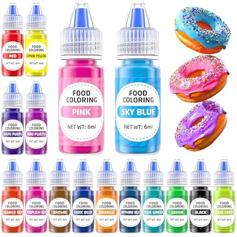 Food Coloring Cake Decorating Set - 16 Vibrant Color Food Grade Food Dye Liquid Edible Tasteless Concentrated Neon Icing Colors for Baking Macaron Frosting Fondant Cookie-6 ml/Bottles Cover