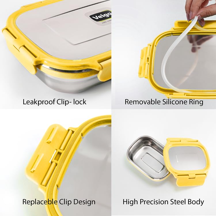 Image of Personalized Tiffin | Customized Lunch Box with Lids | Personalized Stainless Steel Tiffin Box | Your Child's Name and Favourite Character Engraved | for School Students (Yellow)