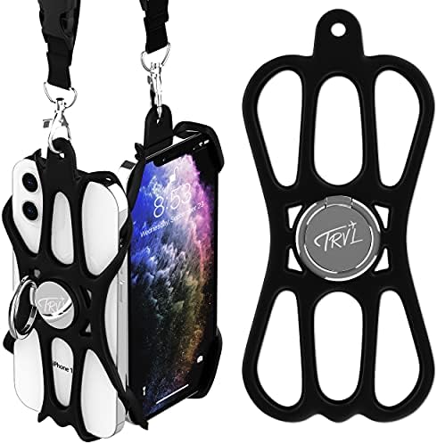 TRVLtech Phone Lanyard for Around The Neck | Cell Phone Holder Lanyard for Around The Neck with Finger Ring Stand | Great for Holding Most iPhones & Smart Phones | Holds Cell Phones - Black