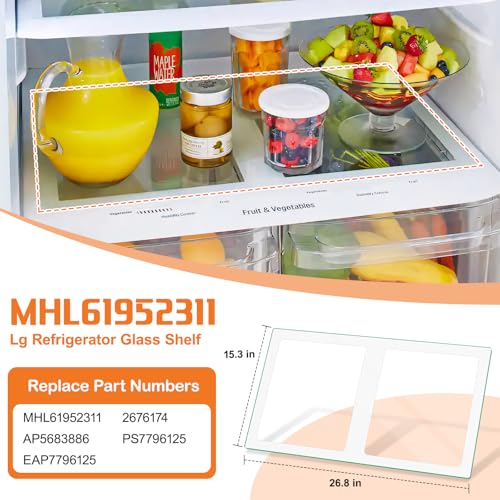 Image of Upgraded MHL61952311 Refrigerator Shelf Glass Compatible with Kenmore LG Fridge Shelf Replacement LRTLS2403S LTCS24223D LTCS24223S LG Kenmore Crisper Drawer Cover Tempered Glass Insert Crisper Shelves