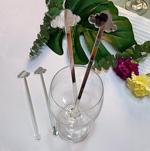 Cloud Drink Stirrers,Acrylic Stir Sticks for Engagement Party,Party Decor,Baby shower,Bridal Shower,Birthday (Silver Mirror)