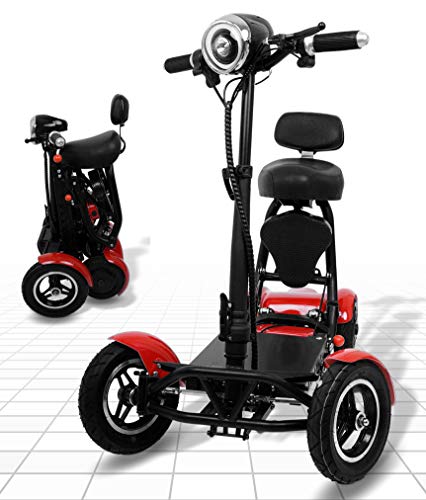 Foldable Mobility Scooter for Adults and Seniors, Lightweight & Long Range Four Wheel Mobility Scooters (Red)