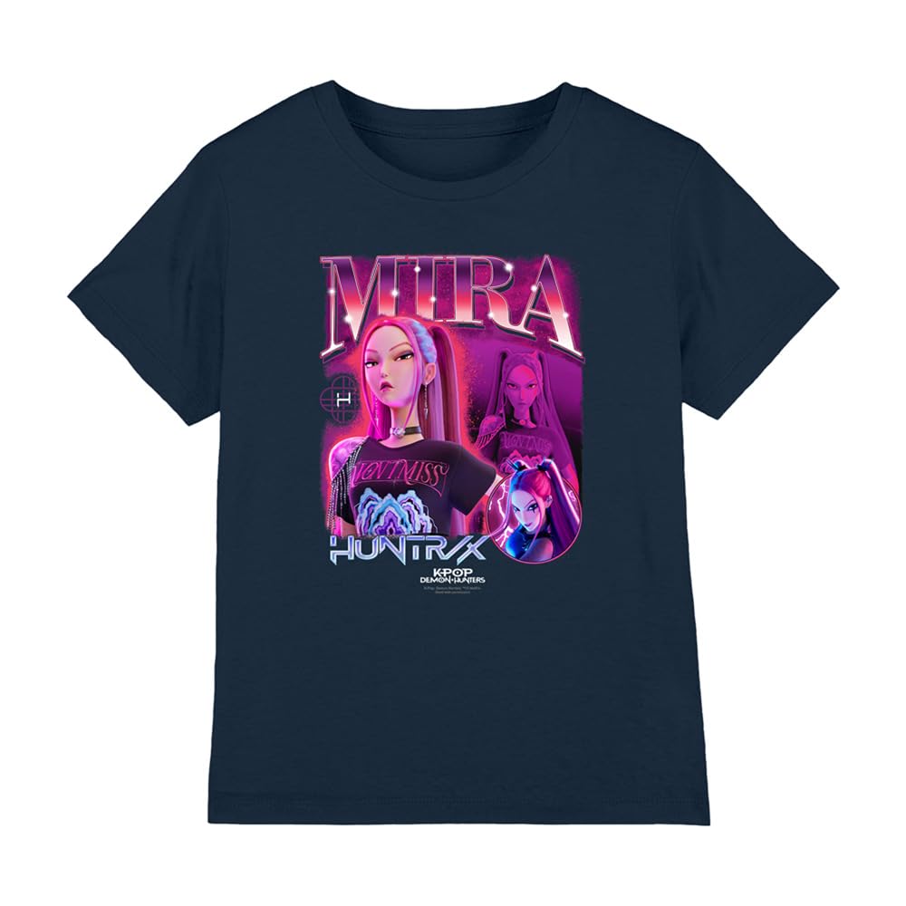 K-Pop Demon Hunters - Huntrix Huntr/X Mira Bootleg Kids T Shirt, Navy, 12-13