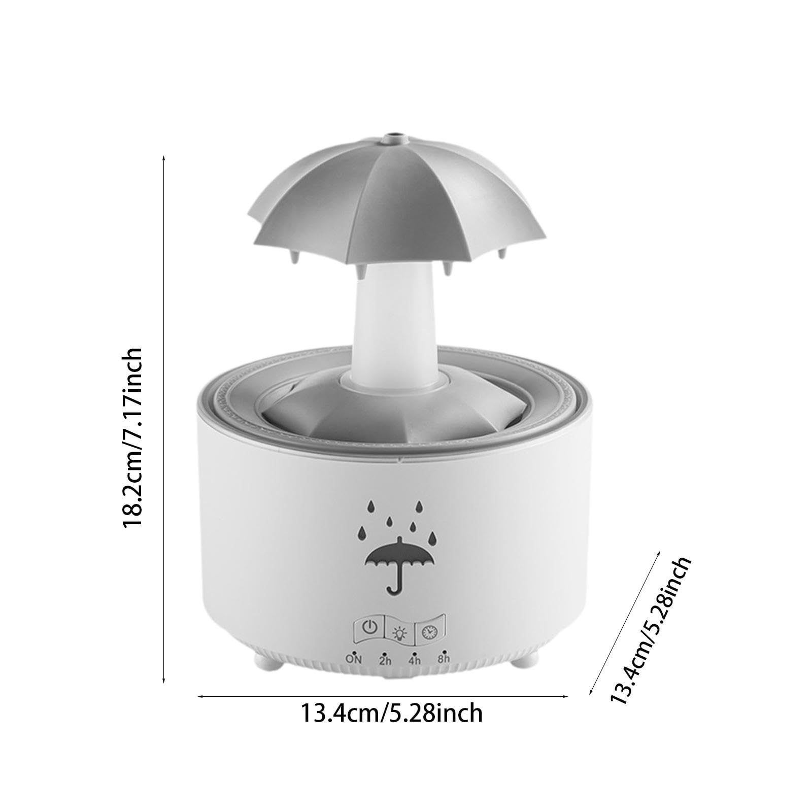 perfk Umidificatore a Goccia Rotante con Ombrello, Purificatore di Oli Essenziali 300ml, 10-30H di Durata, 7 LED Colori, 2/4/8H Timer, 36dB Silenzioso, Diffusore Ambiente per Camera, Ufficio, Bianco