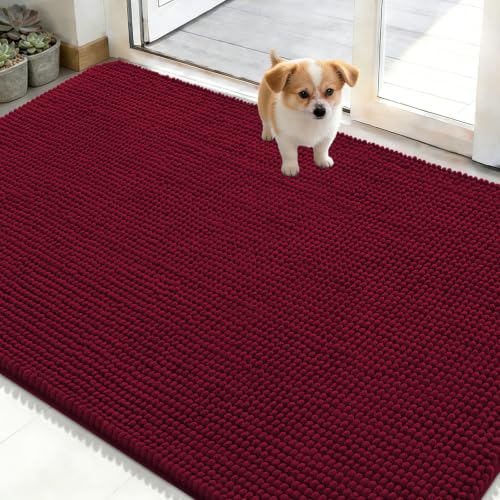 Image of OLANLY Dog Door Mat for Muddy Paws 48x30, Absorbent Chenille Mud Doormat