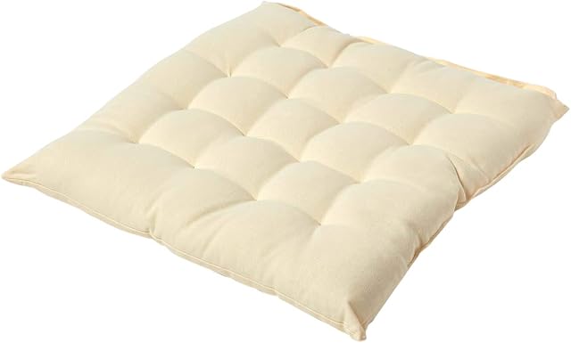 HOMESCAPES - Seat Pad - Cream - 40 x 40 cm - Chair Cushion with a Button Tie Handle to fix to Chair - 100% Cotton - Well Filled - Easy Care - Washable At Home