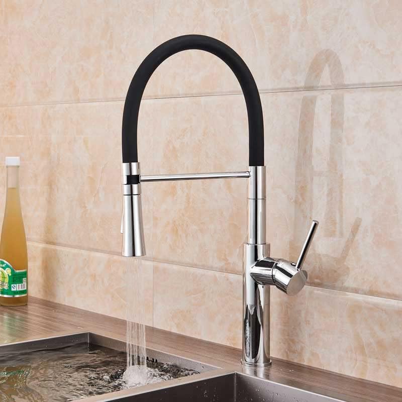 Kitchen Sink Faucet for Bar Farmhouse Commercial, Matte Black Kitchen Single Lever Stream Kitchen Mixers with Bracket, Deck Mounted Chrome White Hot Cold Water Tap ( Color : Chrome Black Pipe a )