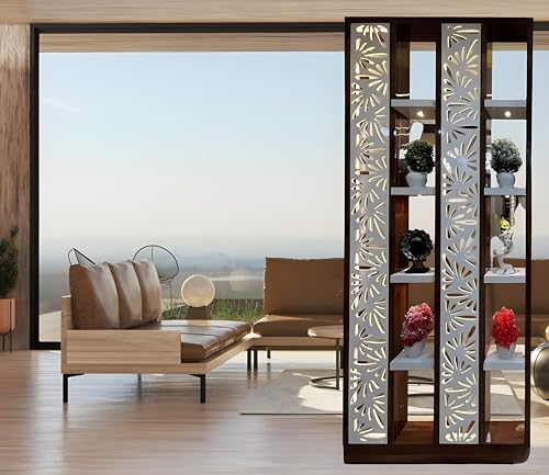 Image of MKH KRAFTS Premium Wooden Room Divider Handcrafted Natural Partition with Woven Cane Panel Decorative Space Separator for Living Room, Bedroom, Office (72 x 36 Inch)