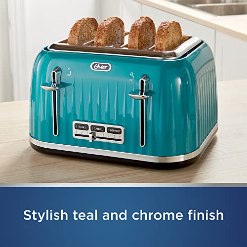 Oster 4-Slice Extra Wide Slot Pop Up Toaster With 9 Shade Settings, Removable Crumb Tray, And Quick Check Lever, Teal W/ Chrome Accents #TOP6