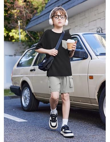 Image of Arshiner Boys' 2-Piece Cotton Outfit Short Sleeve Crewneck T-Shirt & Cargo Shorts Set Summer Casual Clothes for Kids 5-13