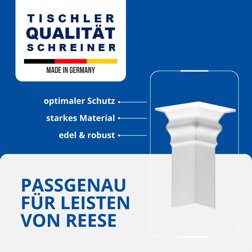 Reese Inner Corner White for Skirting Boards 18 x 60 mm Perfect Fit Profile Hamburg/Berlin Connector for Strips Easy Installation No Drilling Required - Image 3