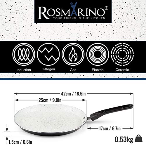 ROSMARINO Pancake Pan, 25cm - Smooth Non-Stick Surface - for Induction and Other Heat Sources - Recipes E-Book Included - Image 2