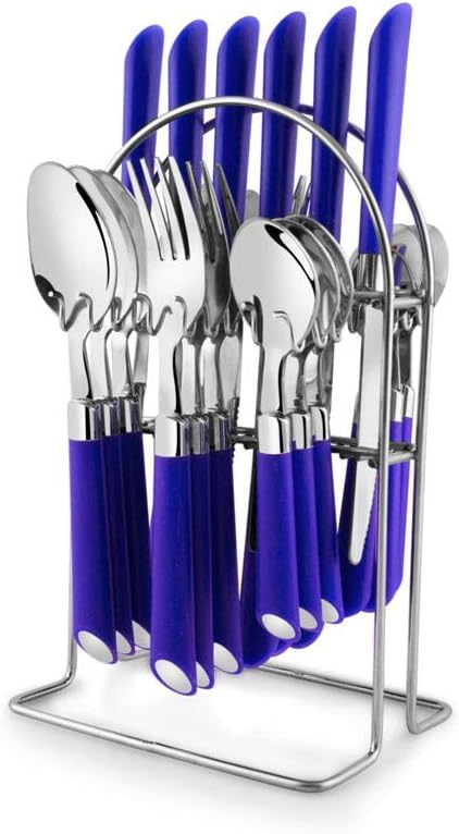 G-MTIN Elegante'S Stainless Steel Expressions Cutlery Set with Stand, 24 Piece - Blue
