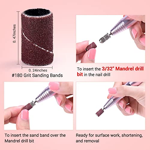 Melodysusie 100 Pcs Professional Sanding Bands Nail Manicure 180 Grit File Sand Piece Set For Nail Drill Bits #TOP1
