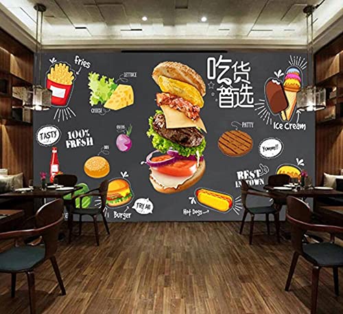 LZQMO Burgers Western Fast Food Hot Dog Restaurant Achtergrond Muurschildering Behang 3D Snack Bar Hamburger Kaas Muur… - Afbeelding 3