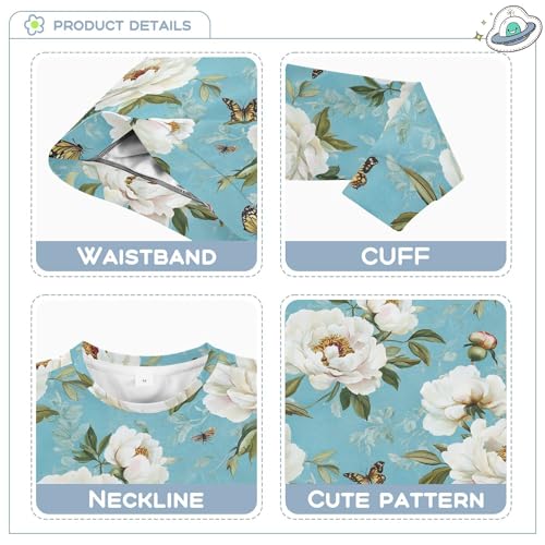 JUNZAN Vintage Peony Turquoise Little Girls Sweatshirt Hoodie Long Sleeve Tops Clothing Shirts Party 4T3