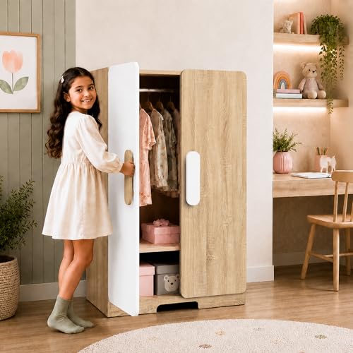 Image of Alex Daisy Romania Kids 2 Door Wardrobe for 3-12 Years| Non-Toxic Safe Material | Soft Coated Premium Finish | Engineered Wood Kids Bedroom Storage Cupboard (White, Medium)