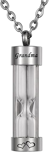 Miniatura 5 de Collar de urna de acero inoxidable para cenizas, urna de reloj de arena, colgante de recuerdo conmemorativo de cremación joyería