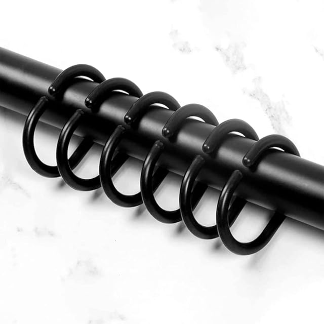12Pcs Decorative Shower Curtain Hooks, Plastic Shower Curtain Hooks, Black C Shape Rings, Glide Bathroom Shower Window Rod, Shower Curtain Rings, For Bathroom Curtain Window Rod (Black)