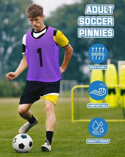 Image of Suhine 48 Pcs Adult Pinnies for Sport Soccer Nylon Mesh Scrimmage Vest Mesh Basketball Football Team(Cute Color,XXL)