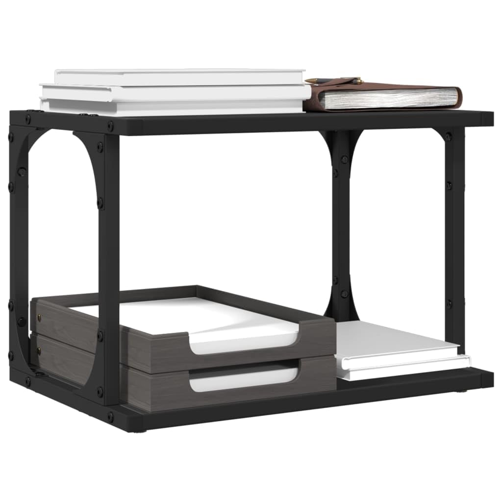 Druckerständer mit 2 Ablagen Schwarz Holzwerkstoff und Stahl 41x28x33,5 cm mit Rollen 2 Bremsen flexibel als Druckertisch, Büroorganisation, Regal und Ablage für Homeoffice