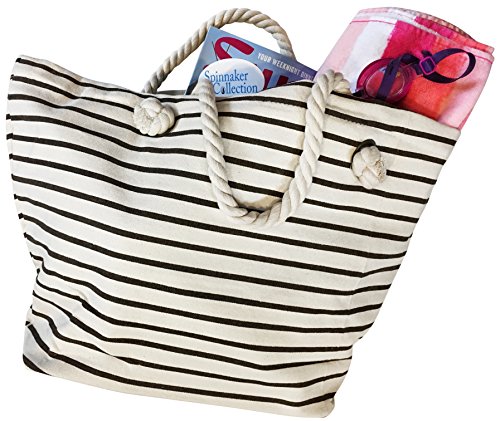 Canvas Bag with Chocolate Brown Stripes, Zipper top and Liner. - Purse, Handbag, Beach Bag, Small Tote