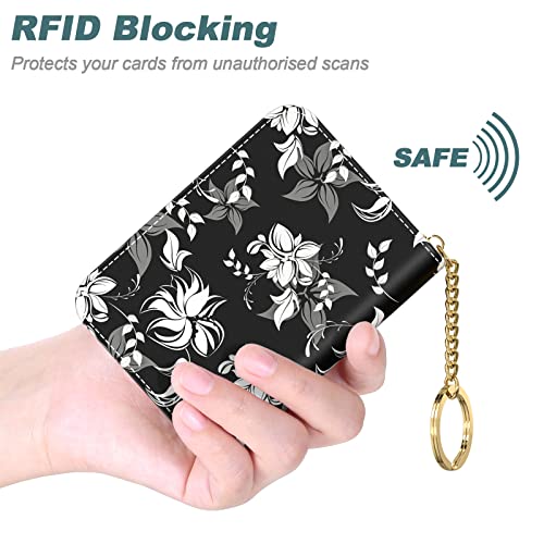 Image of Nipichsha Credit Card Holder, Small RFID Card Wallet for Women, Slim Leather Card Holder Wallet, Black Flower, 4.33 x 3.15 x 0.98 inches, Fashions