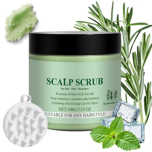 SONGQEE Scalp Scrub,Rosemary Oil Mint Scalp Exfoliator,Promote Hair Growth for Dandruff Prone Oily Hair & Dry,Deep Cleansing Nourishing Oil Controlling Scalp Serum,Includes Silicone Scalp Massager