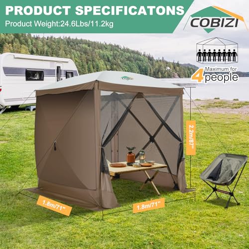 Image of COBIZI 6x6 FT Pop up Gazebo, Popup Canopy Tent, Screened in Gazebos with sidewalls, Waterproof Portable Outdoor Small Screen Tents Sun Shelter,carpas para Patio for Camping, Garden and Backyard,Brown