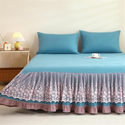 Drap de lit 180x200cm beige avec jupe de lit en microfibre douce brodée - 5