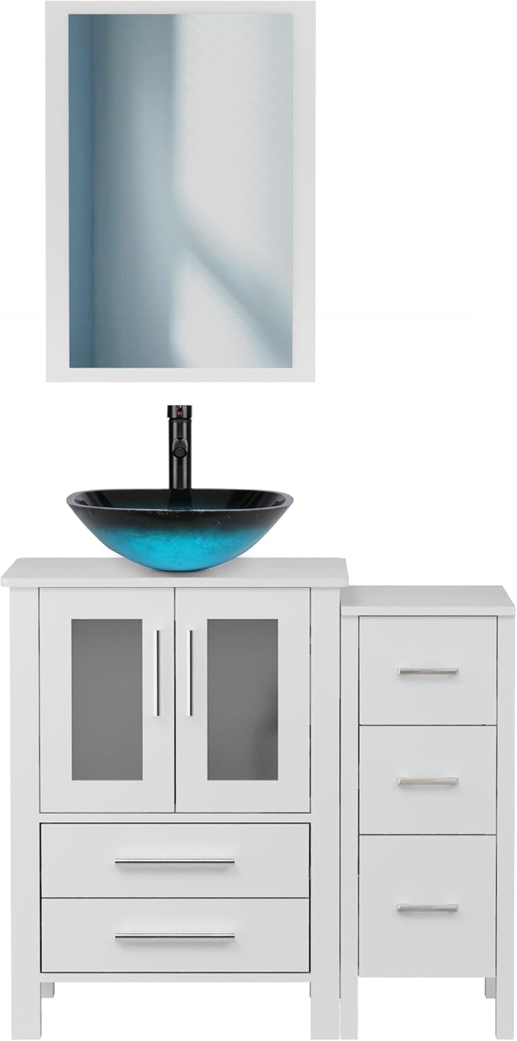 UEV 36" White Bathroom Vanity and Sink Combo & Removable Side Vanity, Modern Vanity and Sink Combo Set, Include Faucet, Mirror Not Included(A10 Set)