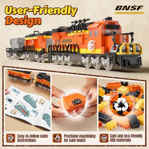 AIGIMU City Train Building Set, Stem Trains Building Toy for Boys Girls Ages 6-14, BNSF Freight Trains Model for Kids and Adult, Stem Locomotive Train Building Blocks, Christmas Birthday Gifts 635 PCS