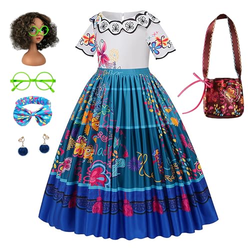 Monissy Vestido Mirabel Encanto Vestido Princesa Madrigal Cosplay Disfraz Halloween Carnaval Volantes Vestido Fiesta Disfraces,Verde,110