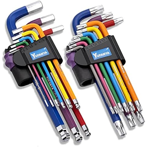 18PCS Allen Key Set,Metric Ball End Allen Hex Key Set and Torx/Star Key Set with Colour Coding,Sizes T10-T50 ,1.5mm-10mm for Furniture Assembly, Bike,Motorcycle Maintenance, Household DIY,Case Package Cover