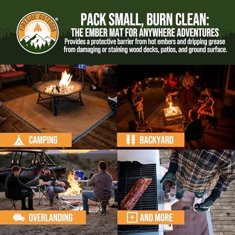 Fireside Outdoor Portable Fire Pit Mat for Under Grills - Under Grill Mats for Outdoor Grill Deck Protector, Solo Fire Pit Accessories, Fireproof Mats, BBQ Pits, Firepit - Ember Mat, 67x60