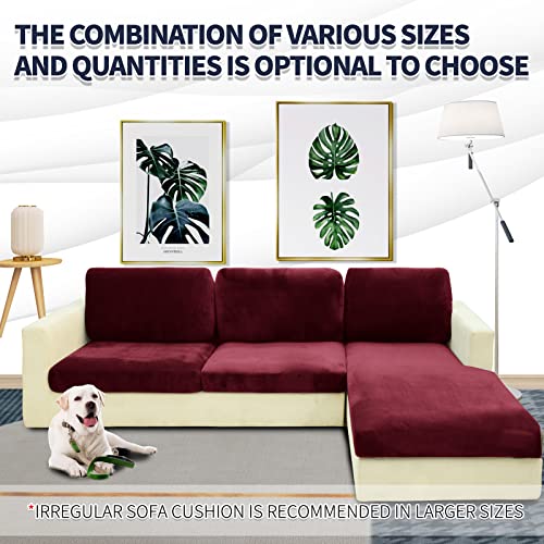 Maxijin 1 Piece Velvet Chaise Cover Stretch Sectional Couch Covers For L Shaped Sofa Fitted Soft Chaise Lounge Cushion Cover Sofa Slipcover With Elastic Bottom (Chaise Cover, Wine Red) #TOP1