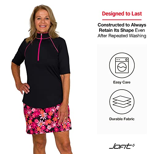 Jofit Apparel Women’s Athletic Clothing Cutaway Half Sleeve Tipsy Top For Golf & Tennis, Size Medium, Black #TOP4