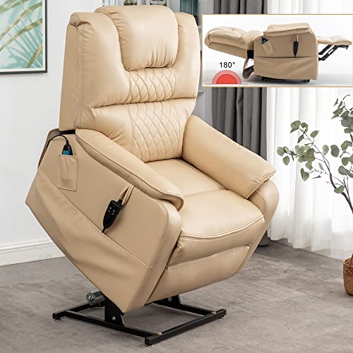 Plococo Flat Sleeping Electric Dual Okin Motor Lift Recliner Chair For Elderly, Infinite Position Soft Pu Leather Power Recliner Sofa Chair For Living Room,Recling To 180 Degree #TOP4