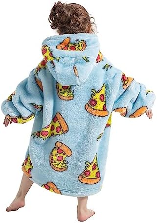 Hoodie Blanket Sweatshirt for Kids Toddler 2-6 Oversized Warm Winter Fluffle Wearable Blanket Sweater Giant Hoodie with Huge Pocket for Litter Boys Girls Pizza 3 51Pv3RRHImL. AC