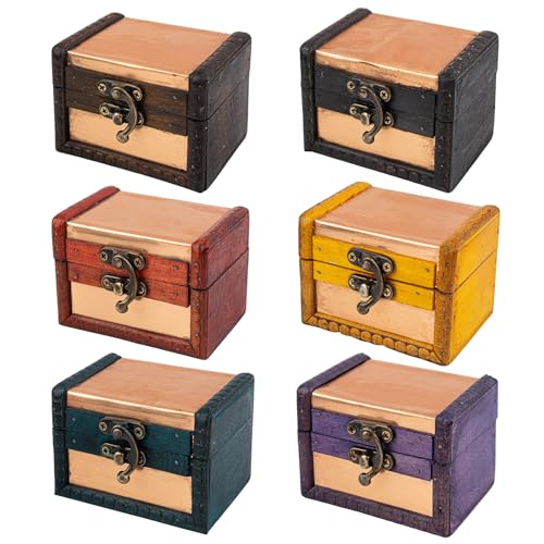 KINCHYGO, 6 Pack Vintage Jewelry Boxes Small Treasure Chest Wooden