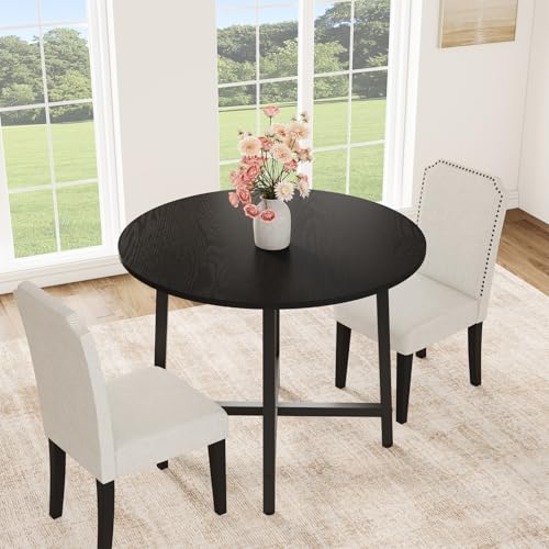 Image of IDEALHOUSE 31.5 Inch Round Dining Table for 2-4, Small Kitchen Dining Room Table for Space Saving, Wood Circle Kitchen Table with Sturdy Metal Frame (No Chairs)