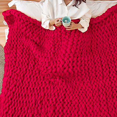 Eastsure Chunky Knit Blanket Sofa Throw Hand-Made Super Large Bulky Chair Mat Rug,Rose,80"X80" #TOP5