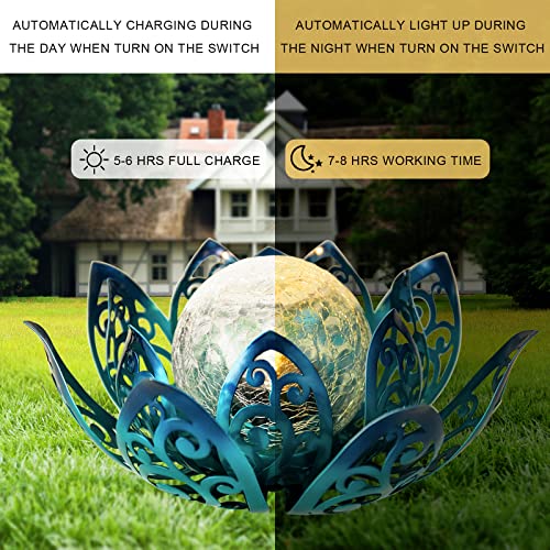 Afirst Solar Lights Outdoor, Lotus Lamp Garden Decor Metal Crackle Glass Solar Lantern Decorative Waterproof Tabletop Landscape Path Light Led Table Light For Patio,Lawn,Walkway,Tabletop,Pathway #TOP2