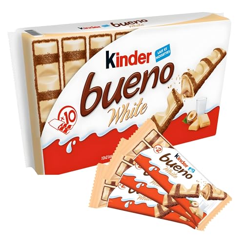 Kinder Bueno White Chocolate Blanco con Avellana Pack 10 x 39 g (20 Barritas, 390 g Total) - Distribuido por Laborawi