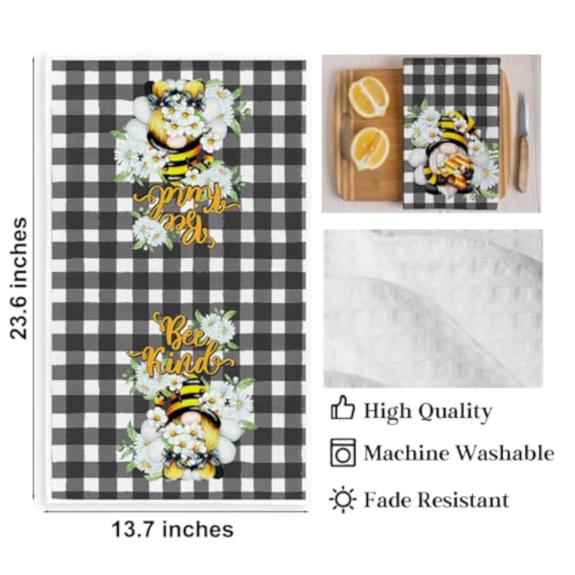 2Pcs Cute Gnome Bee Kitchen Towels, Rustic Floral Gift Set
