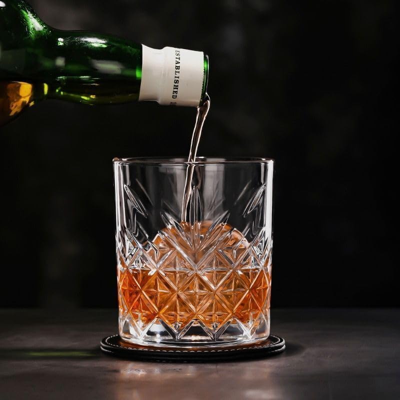 Image of Whiskey Glass Transparent, 310 ML, Whisky Glass, Diamond Design Bar Glass for Drinking Bourbon, Whisky, Scotch, Cocktails, Cognac - Old Fashioned Cocktail Tumblers Set of 6 (11no .$., 6)