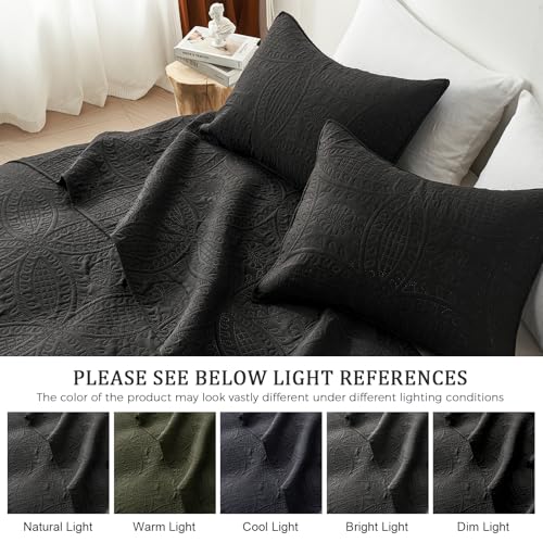 akkialla Queen Quilt Bedding Set,Black Ultrasonic Full/Queen Quilt Set,Lightweight Soft Bedspread Coverlet,Modern Style Coin Pattern Bed Cover for All Seasons,3 Piece(1 Quilt,2 Pillow Shams)